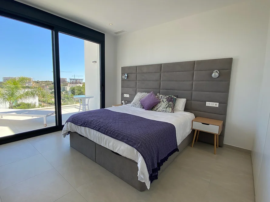 Amethyst bedroom with purple accents and sea view